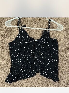 Patrons of Peace Black and White Polka Dot Tie-Front Tank
